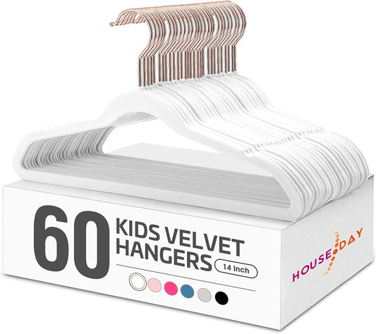 HOUSE DAY Premium Velvet Baby Hangers 60 Pack, 11.4'' Kids Velvet Hangers,  Sturdy Baby Hangers for Closet, Grey Baby Clothes Hangers, Toddler Hangers