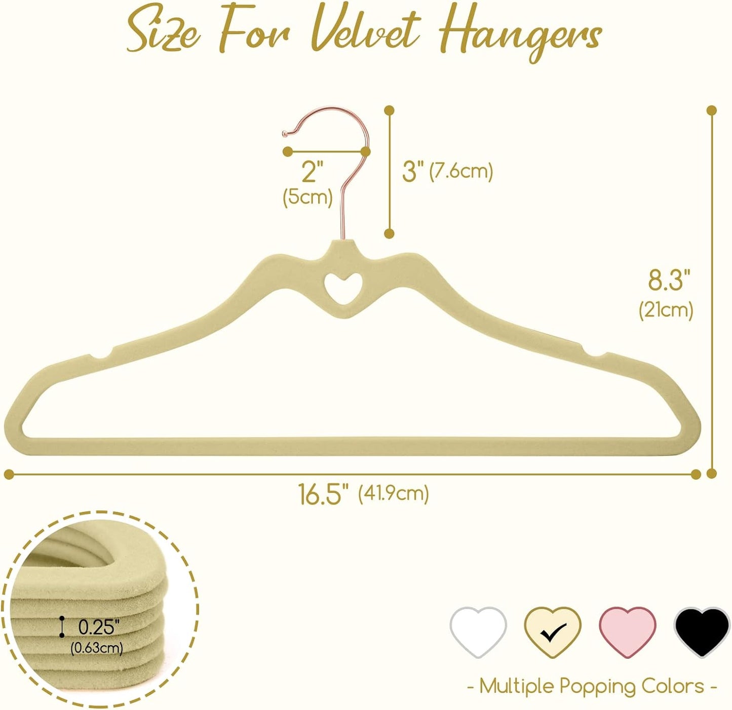 HOUSE DAY 16.5 Inch Velvet Hangers Beige 60 Pack